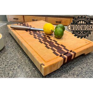 Handmade Wood Cutting Board With Checkerboard Inlay Design